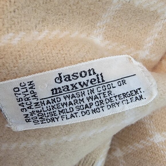 Jason Maxwell Scarf Women’s‎ Unisex 100% Acrylic Light Beige and White Vintage - Picture 3 of 3